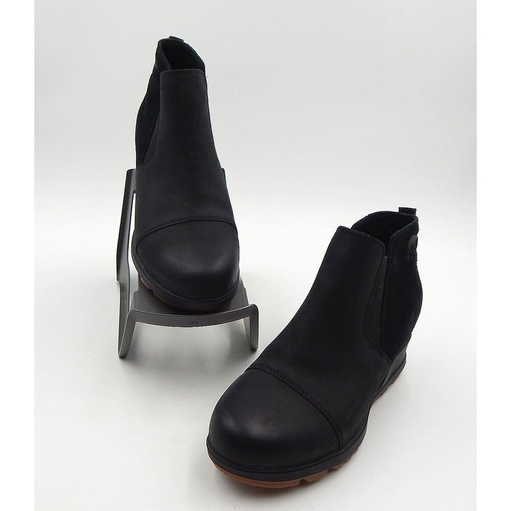 Sorel Womens Evie II NL3816-010 Black Leather Pull-On Wedge Chelsea Boots Sz 7.5